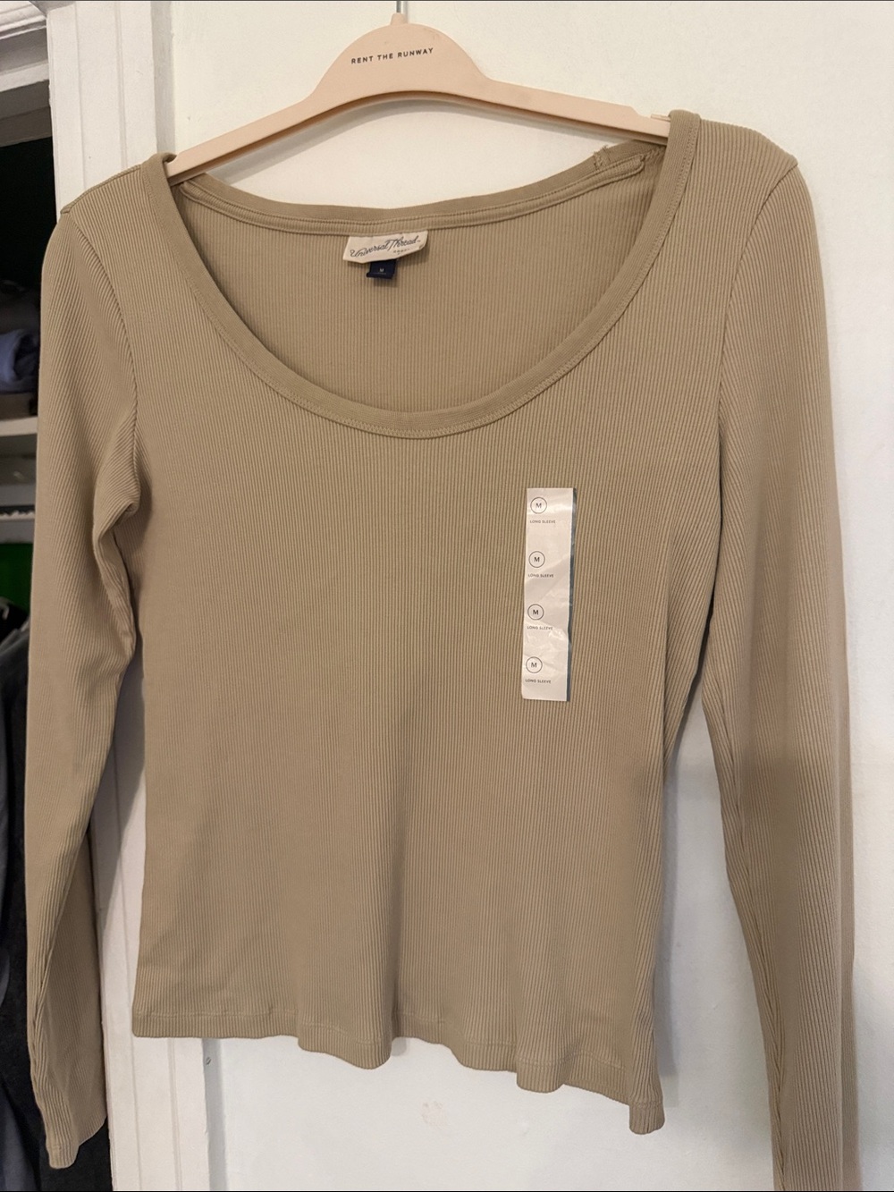 Universal Threads Olive Ribbed Scoop-Neck Long Sleeve Top